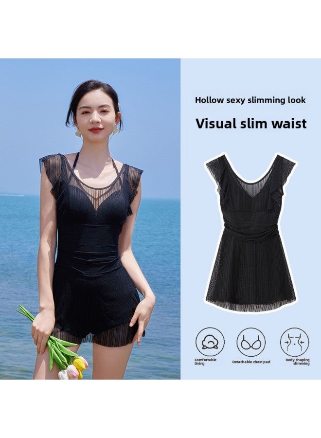Loquat Personality Strap Lace Swimsuit One-piece Plus Size Swimming Skirt Korean Style Dongdaemun Fashion Women's Swimsuit High Waist Backless-Color:Elegant Black (jumpsuit)- - Image 2