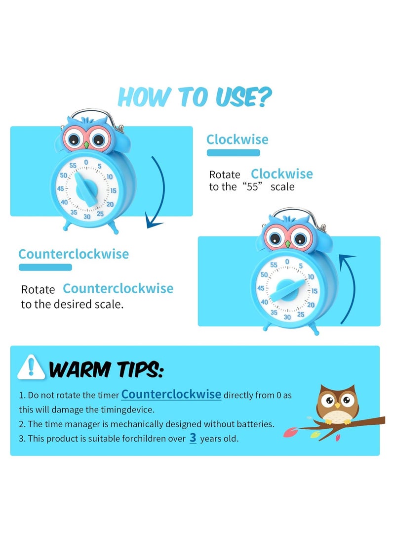 SYOSI - Kitchen Timer, 55-Minute Countdown Timer, Classroom Visual Timer for Kids and Adults, Durable Mechanical Kitchen Timer Clock - NO Batteries Required - Timer in The Shape of Alarm Clock (Owl) - Image 1