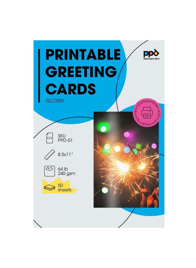 Ppd 50 Inkjet Printable Blank Glossy Greeting Card Paper 64Lbs 240Gsm 10.9Mil 8.5X11 Half Fold To 5.5X8.5 Premium Quality Photographic Print Cardstock Instant Dry And Waterresistant (Ppd5150) - Image 1