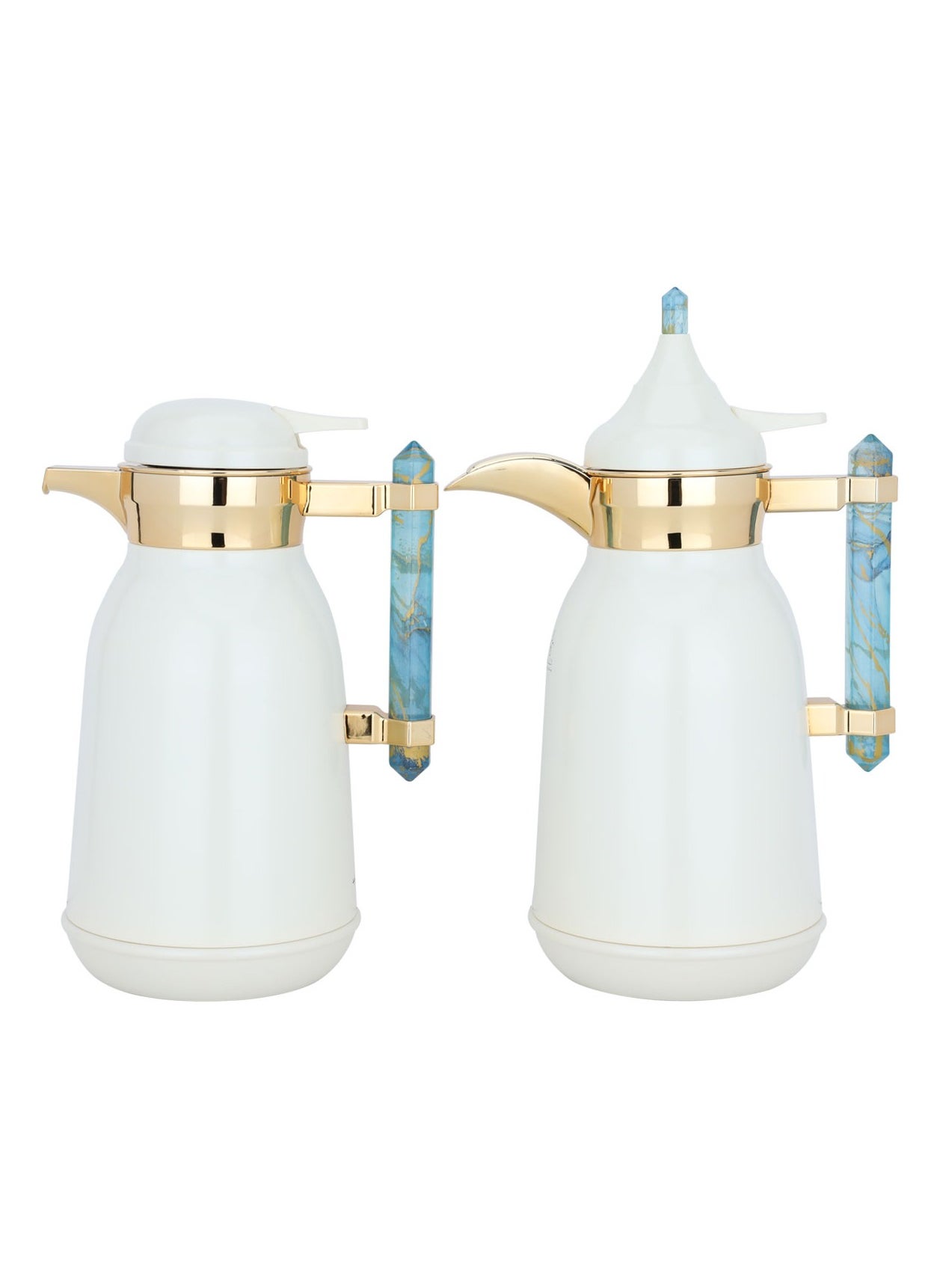 Alsaif Gallery Thermos Set Pearl Shawl Golden Mouth Cyan Marble Handle 2H 