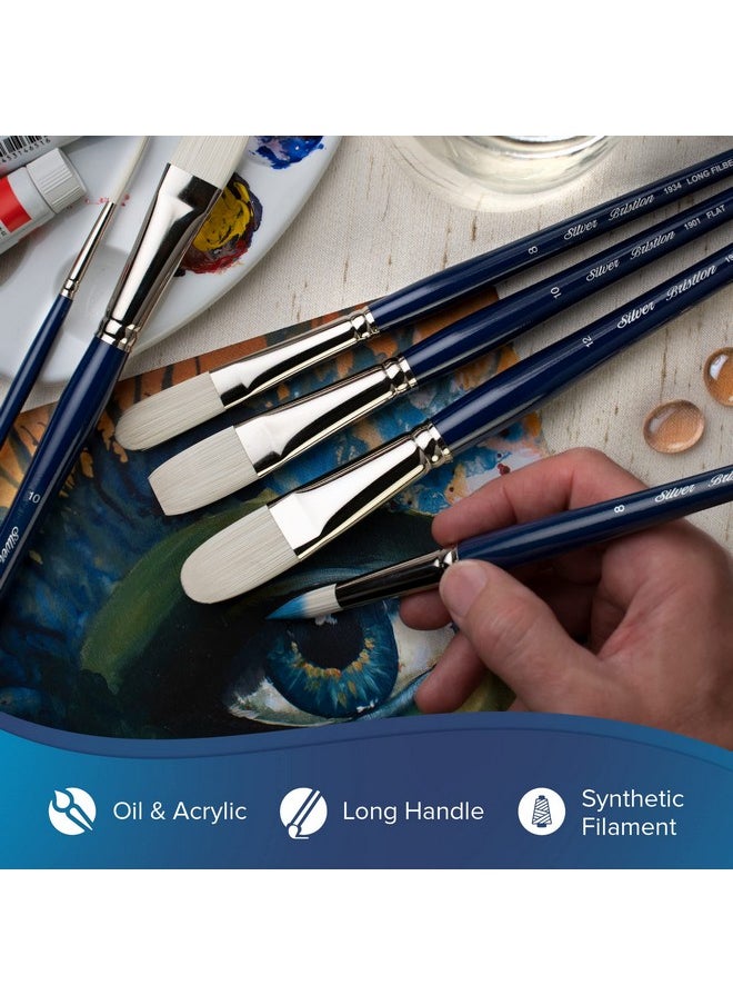 Silver Brush Limited - 1900-8 Bristlon Round Paintbrush For Oil, Acrylic, And Heavy Body Paints, Size 8, Long Handle - Image 1