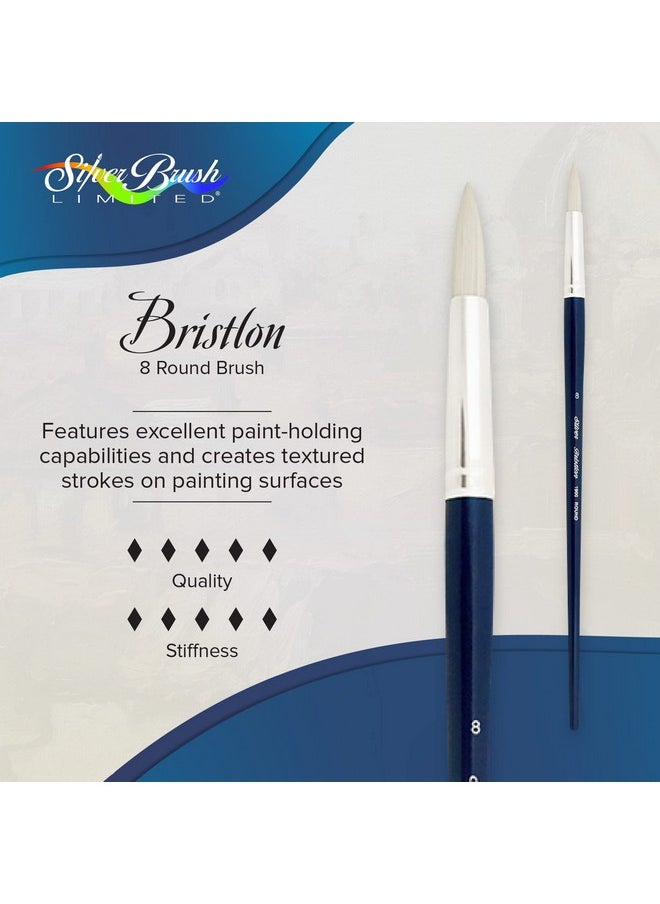 Silver Brush Limited - 1900-8 Bristlon Round Paintbrush For Oil, Acrylic, And Heavy Body Paints, Size 8, Long Handle - Image 1