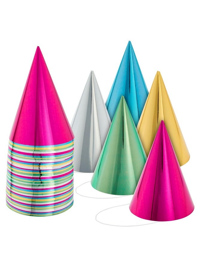 Blue Panda - 50 Pack Birthday Party Cone Hats For Kids And Adults, Bulk Set In 5 Colors (Metallic Blue/Green/Gold/Silver/Hot Pink) - Image 1