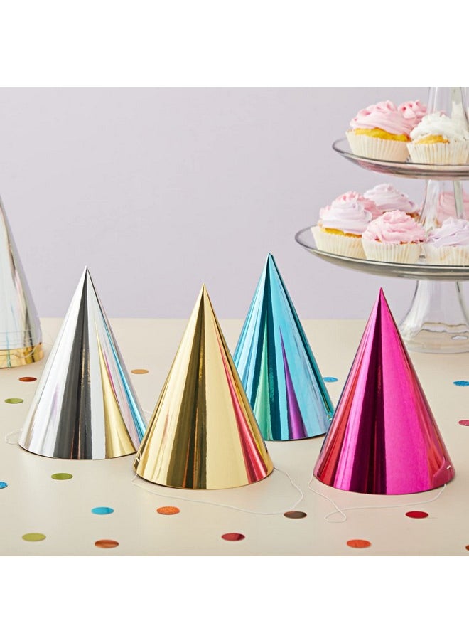 Blue Panda - 50 Pack Birthday Party Cone Hats For Kids And Adults, Bulk Set In 5 Colors (Metallic Blue/Green/Gold/Silver/Hot Pink) - Image 1