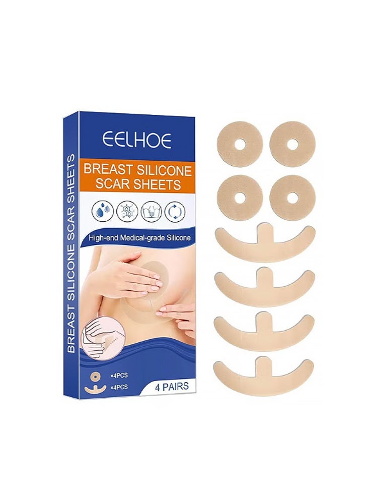 EELHOE Silicone Scar Sheets, Reusable Washable Silicone Scar Tape, Surgery Scars Removal Treatment, Medical Grade Silicone Scar Sheets For You 4-Pairs - Image 1