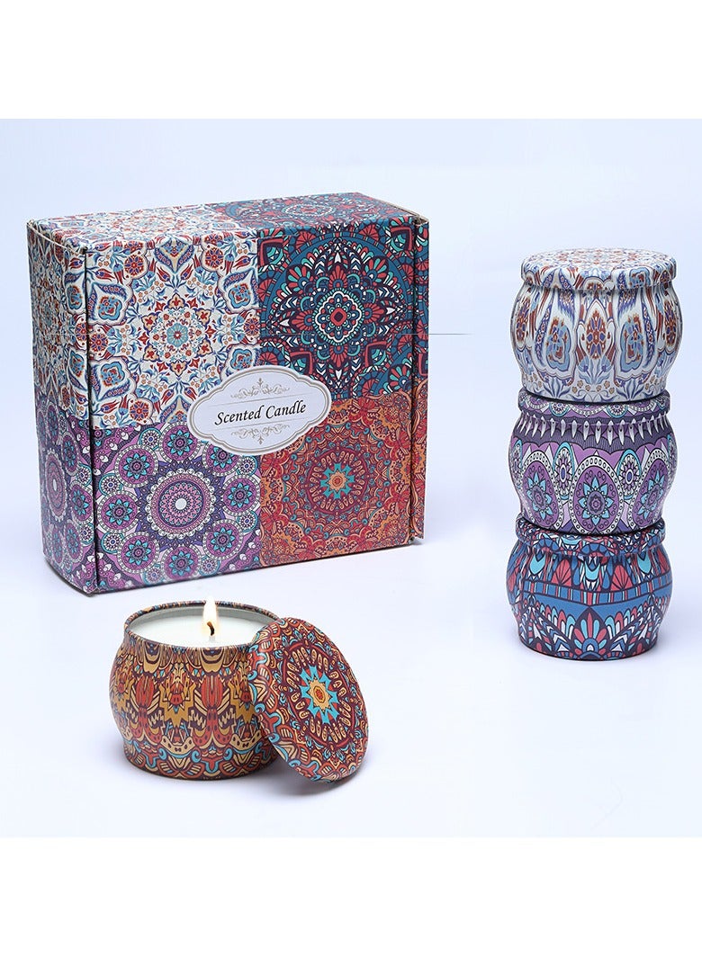 مجموعة أربع قطع من الشموع المعطرة، طقم شموع معطرة من الشمع الصويا بعلب معدنية مبتكرة للمنزل - Image 1