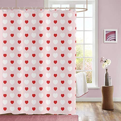 GCIREC Valentine's Day Shower Curtain, Weighted Bottom Romantic Love Theme Pink and Red Little Heart Fabric Bathroom Curtain Home Decor Waterproof Washable with 12 Hooks,72"x72" - Image 1