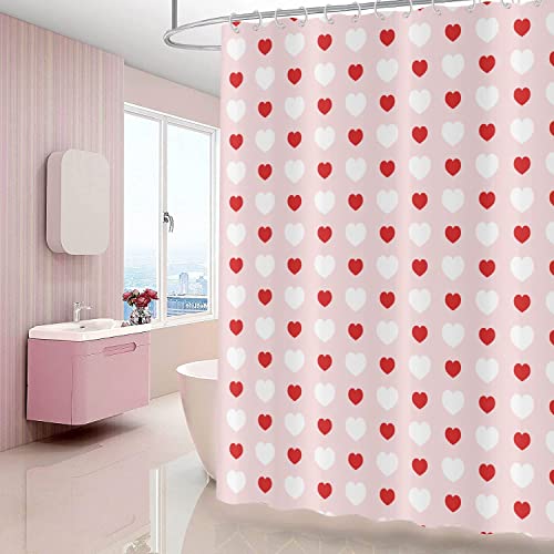GCIREC Valentine's Day Shower Curtain, Weighted Bottom Romantic Love Theme Pink and Red Little Heart Fabric Bathroom Curtain Home Decor Waterproof Washable with 12 Hooks,72"x72" - Image 3