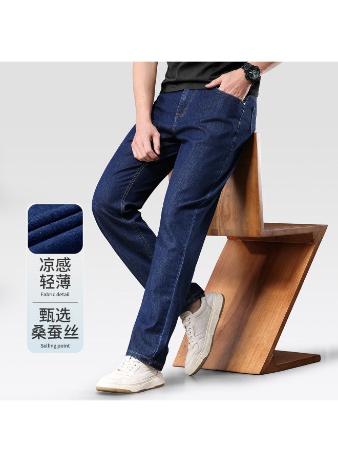 Fomoce new Summer Men's Straight Slightly Stretch Loose Thin Casual Trousers Jeans Pants - Image 2