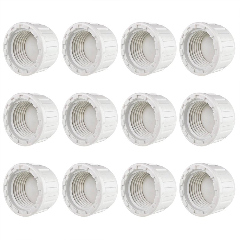 FOJOO 12PCS 1/2" PVC Sprinkler Cap, End Female Thread Pipe Plug Adapter for Irrigation, DIY Projects,Sprinkler Head Cap, Water Line, Plumbing Repair, Compatible with Rainbird Systems(1/2" BSPT Thread) - Image 1