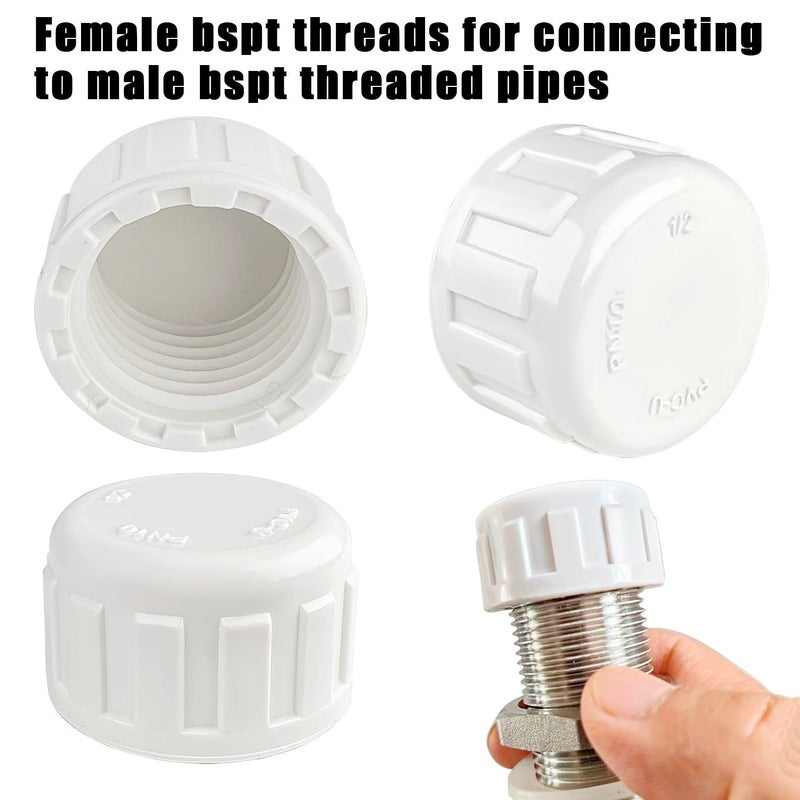 FOJOO 12PCS 1/2" PVC Sprinkler Cap, End Female Thread Pipe Plug Adapter for Irrigation, DIY Projects,Sprinkler Head Cap, Water Line, Plumbing Repair, Compatible with Rainbird Systems(1/2" BSPT Thread) - Image 4