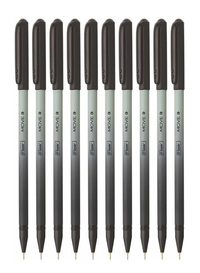 FLAIR Move Fine Tip Ball Pen | Minimalistic & Aesthetic Matt Finish Pastel Color Body | Effortless Writing With Sleek Clip Design | Black Ink, Pack Of 10 - Body Color May Vary - Image 1