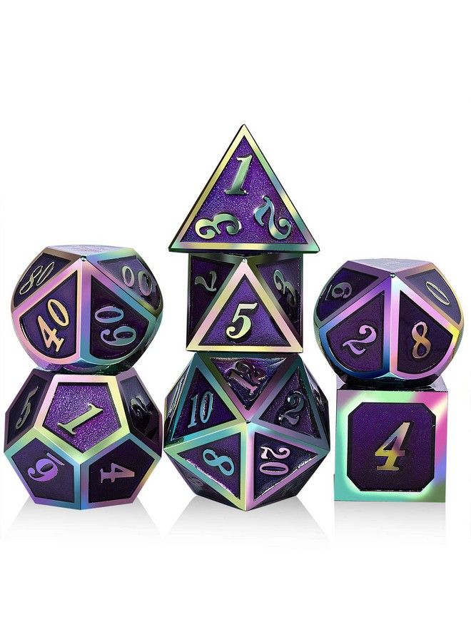 DNDND Purple Metal Dice Set D&D, Dndnd 7 Die Enamel Polyhedral Dnd Dice Set With Metal Tin For Dungeons And Dragons And Role Playing Game - Image 1