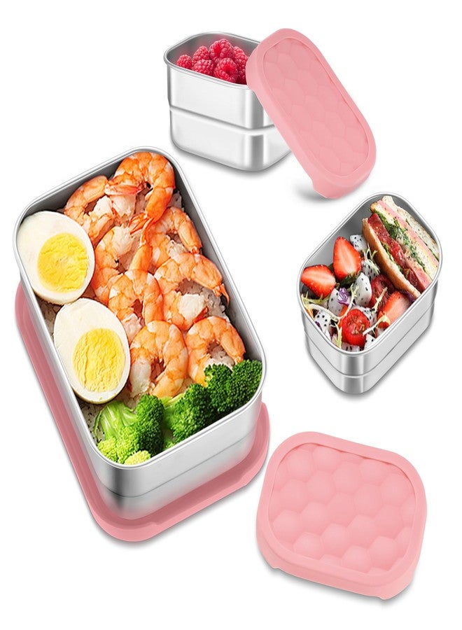 HaWare Stainless Steel Lunch Box for Kids, Leak Proof Food Storage Containers with Silicone Lids, Easy Open Bento Box for School and Daycare, Portable Metal Snack Box, Dishwasher Safe (8oz*2+25oz) - Image 1