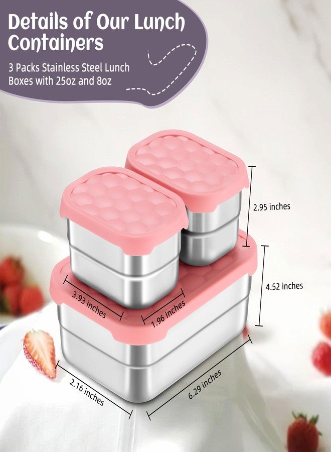 HaWare Stainless Steel Lunch Box for Kids, Leak Proof Food Storage Containers with Silicone Lids, Easy Open Bento Box for School and Daycare, Portable Metal Snack Box, Dishwasher Safe (8oz*2+25oz) - Image 2
