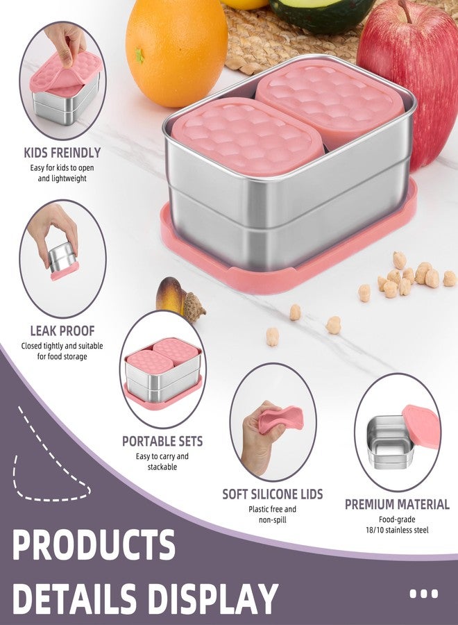 HaWare Stainless Steel Lunch Box for Kids, Leak Proof Food Storage Containers with Silicone Lids, Easy Open Bento Box for School and Daycare, Portable Metal Snack Box, Dishwasher Safe (8oz*2+25oz) - Image 3