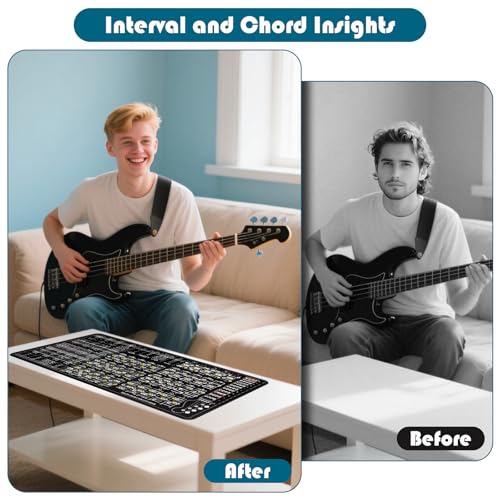 Enjoyard 4 String Bass Guitar Practice Mat Bass Theory Mat with Fretboard Notes Bass Guitar Chord Notes Interval Knowledge Chord Formula Knowledge Theory for Bass Beginner Enthusiasts - Image 5