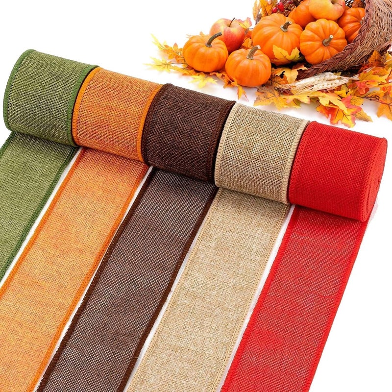 5 Colors Wreaths Burlap Ribbon Total 273yards Fall Wired Edge Ribbon for Gifts Wrapping Bows Rustic Crafts Supplies Weddings Holiday Christmas Xmas Decorations 24in Wide
