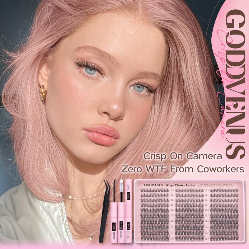 Goddvenus Lash Clusters Kit 9-14mm Wispy Eyelash Clusters Lashes Natural DIY Lash Extension Kit Short Cluster Eyelash Extensions Kit 300pcs C Curl Individual Lashes Cluster Eyelash (With Tweezers) - Image 3