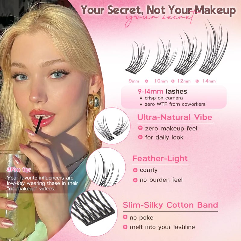 Goddvenus Lash Clusters Kit 9-14mm Wispy Eyelash Clusters Lashes Natural DIY Lash Extension Kit Short Cluster Eyelash Extensions Kit 300pcs C Curl Individual Lashes Cluster Eyelash (With Tweezers) - Image 2