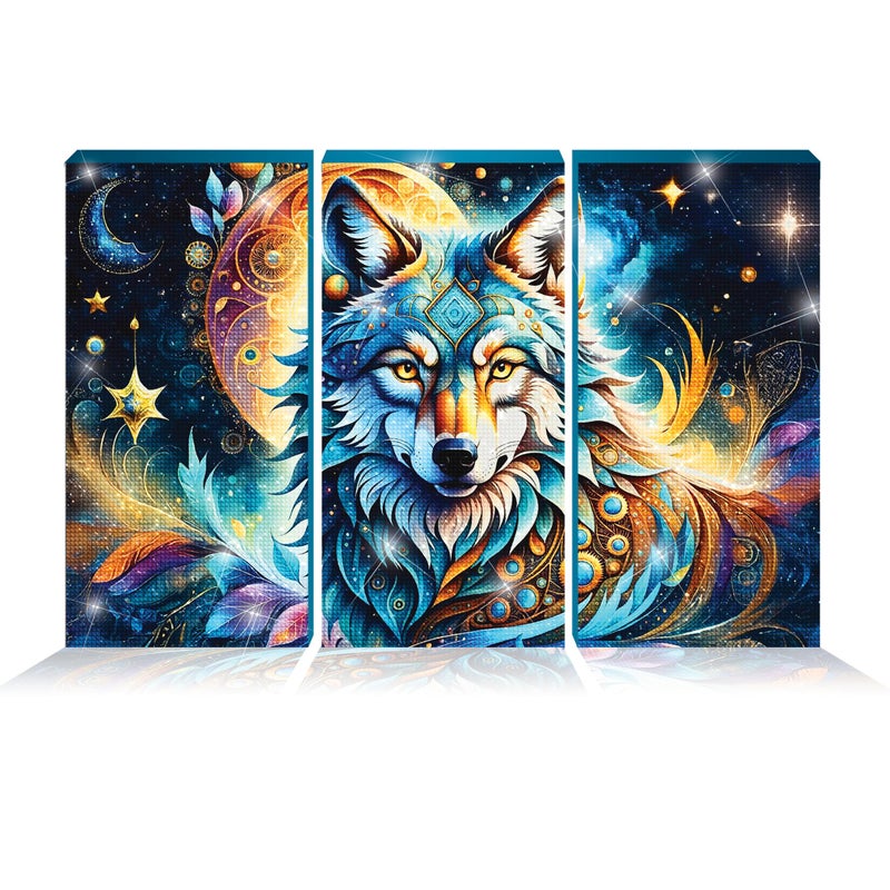 ArtSkills Diamond Painting Kit, Diamond Art Ready to Hang Framed Canvas with Storage and Accessory Kit, Mythical Wolf, 3 Stretched Canvas Panels, 14â€ x 7â€ Each - Image 2