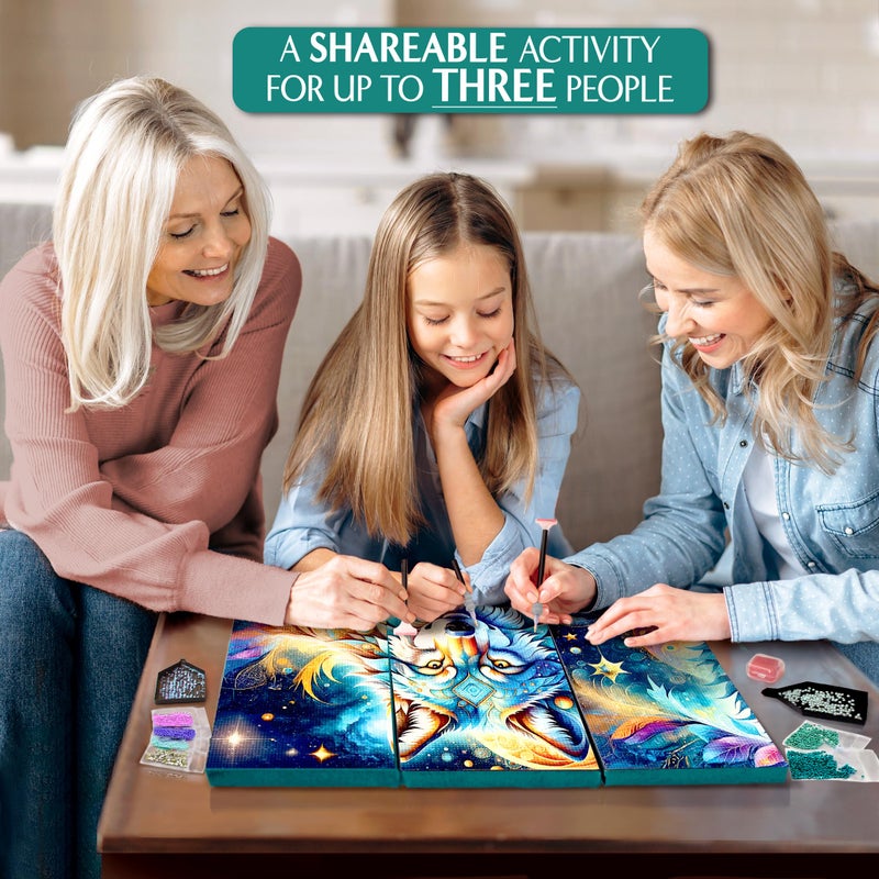 ArtSkills Diamond Painting Kit, Diamond Art Ready to Hang Framed Canvas with Storage and Accessory Kit, Mythical Wolf, 3 Stretched Canvas Panels, 14â€ x 7â€ Each - Image 4