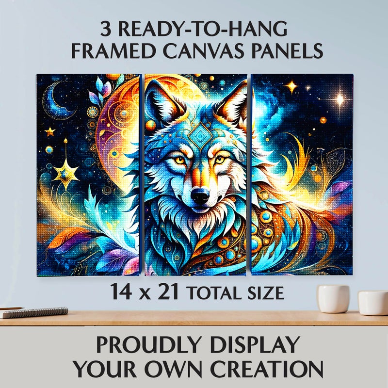 ArtSkills Diamond Painting Kit, Diamond Art Ready to Hang Framed Canvas with Storage and Accessory Kit, Mythical Wolf, 3 Stretched Canvas Panels, 14â€ x 7â€ Each - Image 5