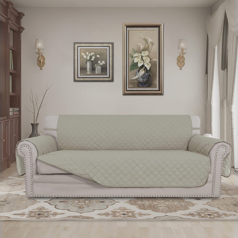 Easy-Going Reversible Oversized Couch Cover for 3 Cushion Couch Sofa Cover for Dogs Water Resistant Furniture Protector Cover with Foam Sticks for Pet (Oversized Sofa, Beige/Beige) - Image 2