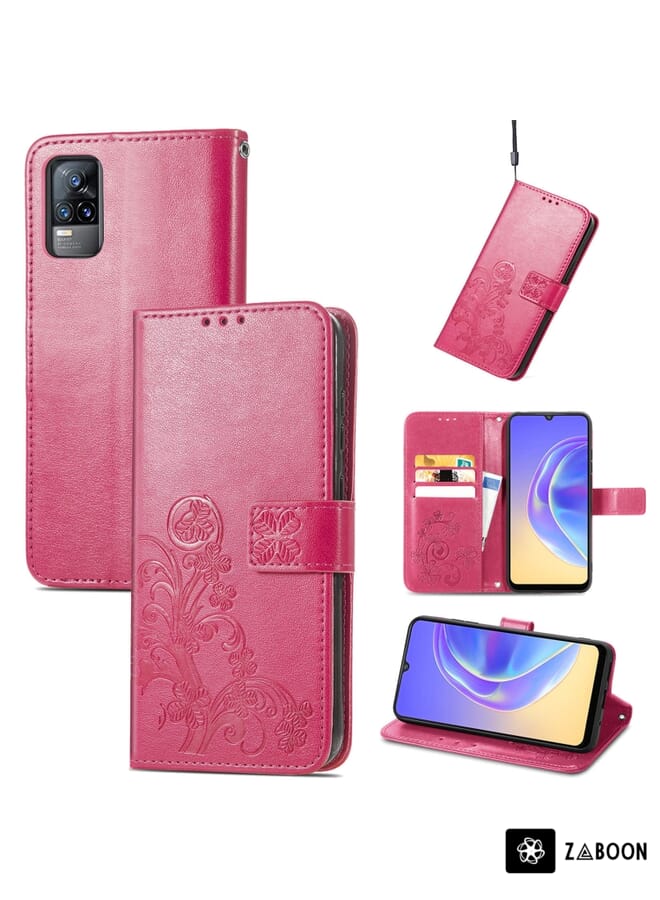 Zaboon Protective Case For vivo V21e 4G Four-leaf Clasp Embossed Buckle Mobile Phone Protection Leather Case with Lanyard & Card Slot & Wallet & Bracket Function - Image 1