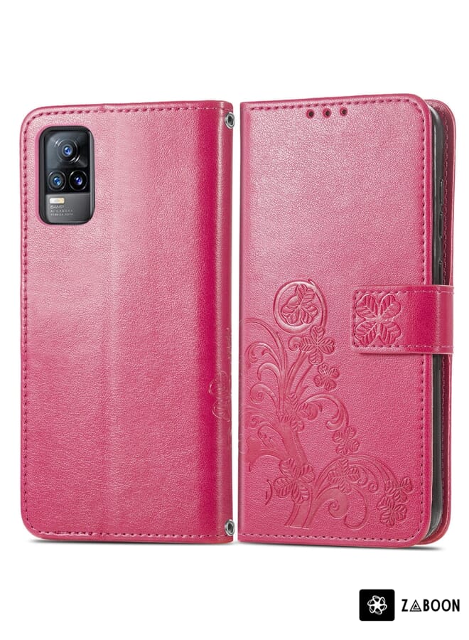 Zaboon Protective Case For vivo V21e 4G Four-leaf Clasp Embossed Buckle Mobile Phone Protection Leather Case with Lanyard & Card Slot & Wallet & Bracket Function - Image 2