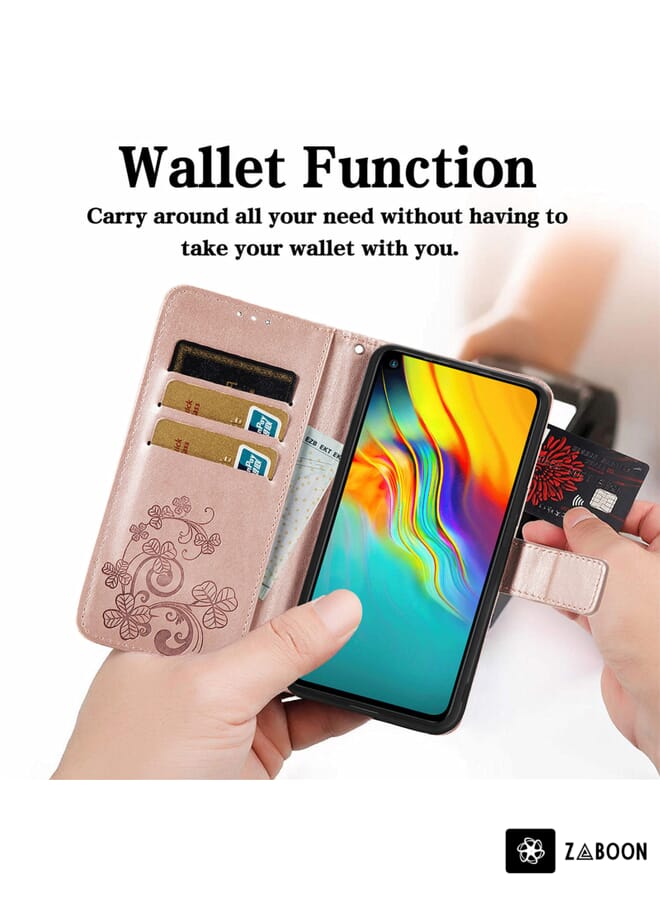 Zaboon Protective Case For vivo V21e 4G Four-leaf Clasp Embossed Buckle Mobile Phone Protection Leather Case with Lanyard & Card Slot & Wallet & Bracket Function - Image 5