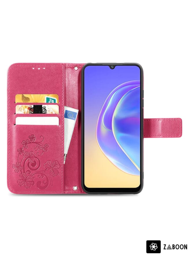 Zaboon Protective Case For vivo V21e 4G Four-leaf Clasp Embossed Buckle Mobile Phone Protection Leather Case with Lanyard & Card Slot & Wallet & Bracket Function - Image 3