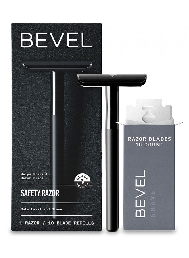 Bevel Bevel Safety Razor with Brass Weighted Handle and 10 Double Edge Safety Razor Blade Refills, Single Blade Razor for Men, Designed for Coarse Hair to Prevent Razor Bumps, Black - Image 1