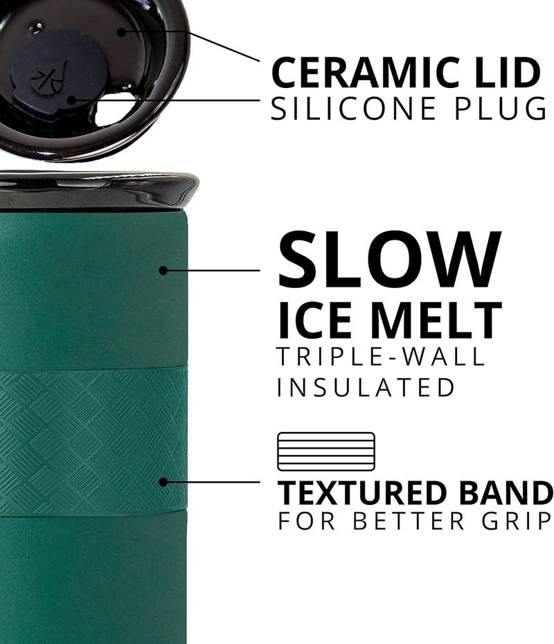 Elemental Artisan Insulated Tumbler, Triple Wall Coffee Travel Mug, Reusable Stainless Steel Coffee Tumbler with Ceramic Lid, Thermal Coffee Cups for Hot (6 Hrs) & Cold (18 Hrs), 16oz - Forest Green - Image 3