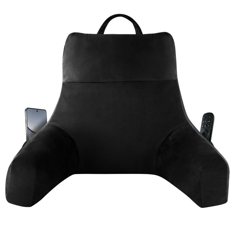 IPYNBAP Reading Pillow with Arms for Adult, Back Pillow for Bed Sitting Up, Shredded Memory Foam Backrest Pillow with Pockets & Removable Washable Cover, Lounging, Watching TV, Reading(18" Black) - Image 1