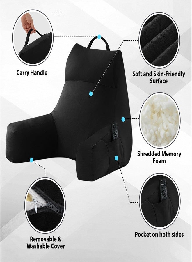 IPYNBAP Reading Pillow with Arms for Adult, Back Pillow for Bed Sitting Up, Shredded Memory Foam Backrest Pillow with Pockets & Removable Washable Cover, Lounging, Watching TV, Reading(18" Black) - Image 3