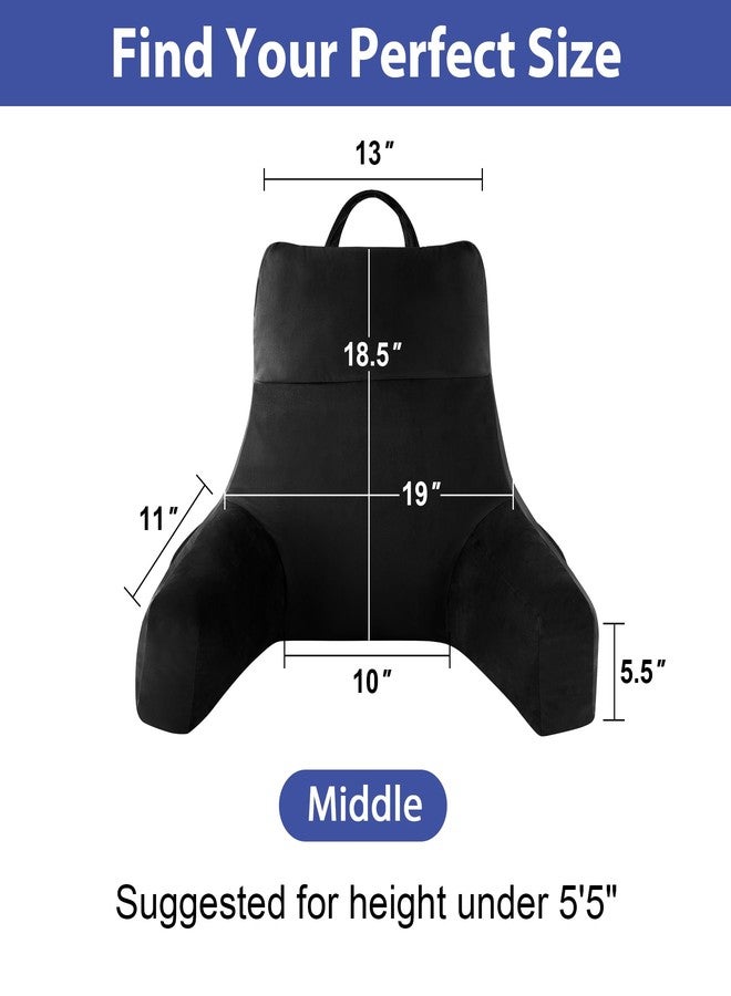 IPYNBAP Reading Pillow with Arms for Adult, Back Pillow for Bed Sitting Up, Shredded Memory Foam Backrest Pillow with Pockets & Removable Washable Cover, Lounging, Watching TV, Reading(18" Black) - Image 2
