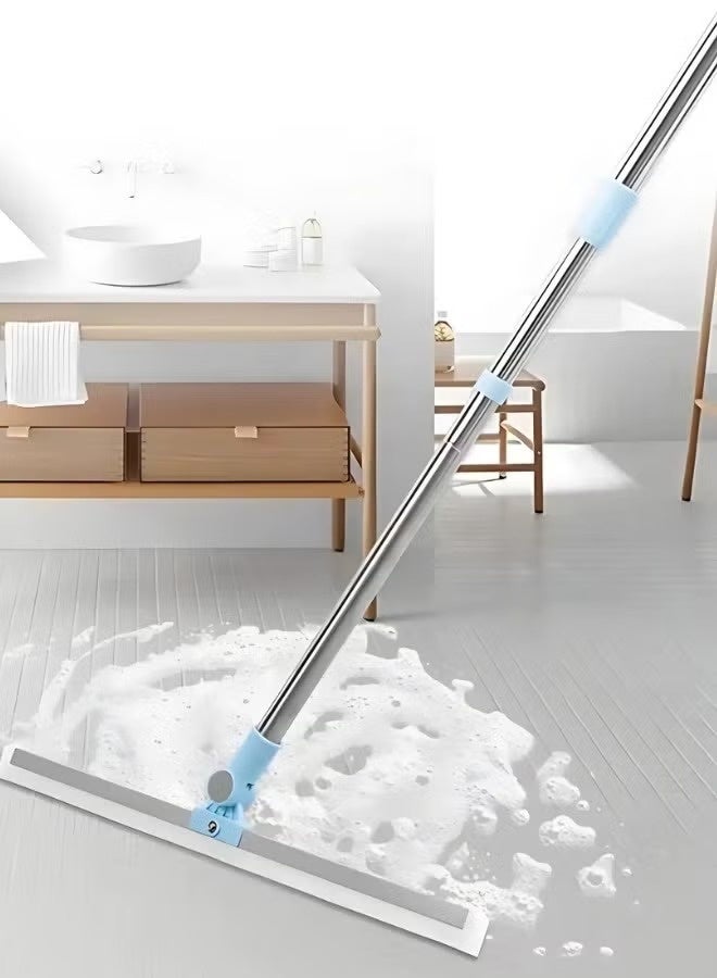 Silicone Rubber Floor Wiper Long Handle Window Shower Cleaner with Extendable and Adjustable Stainless Poles for Glass Bathroom Floor Cleaning - Image 1
