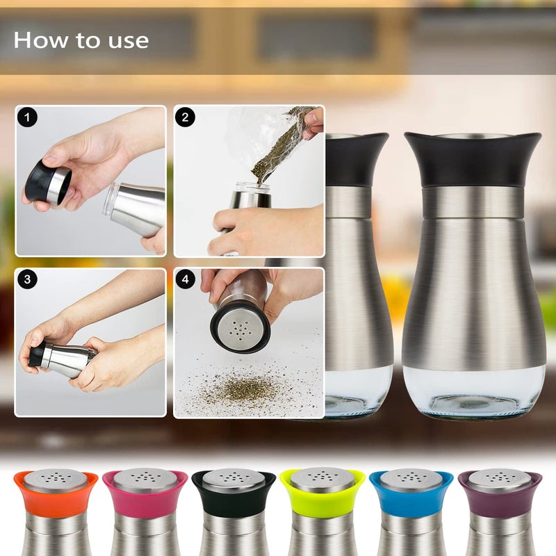 Evelyne Salt Pepper Seasoning Glass Shaker with Stainless Steel Cover 2 pcs Pack Set (Black) - Image 3