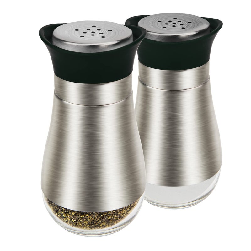 Evelyne Salt Pepper Seasoning Glass Shaker with Stainless Steel Cover 2 pcs Pack Set (Black) - Image 1