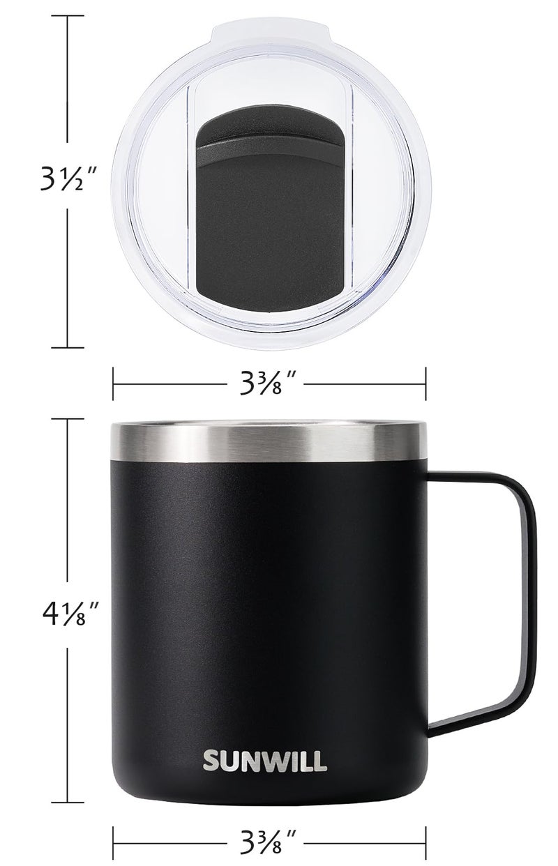 SUNWILL Travel Coffee Mug with Lid, Insulated Tumbler with Handle, 14oz Stainless Steel Cup for Camping, Outdoor, Powder Coated Black - Image 4
