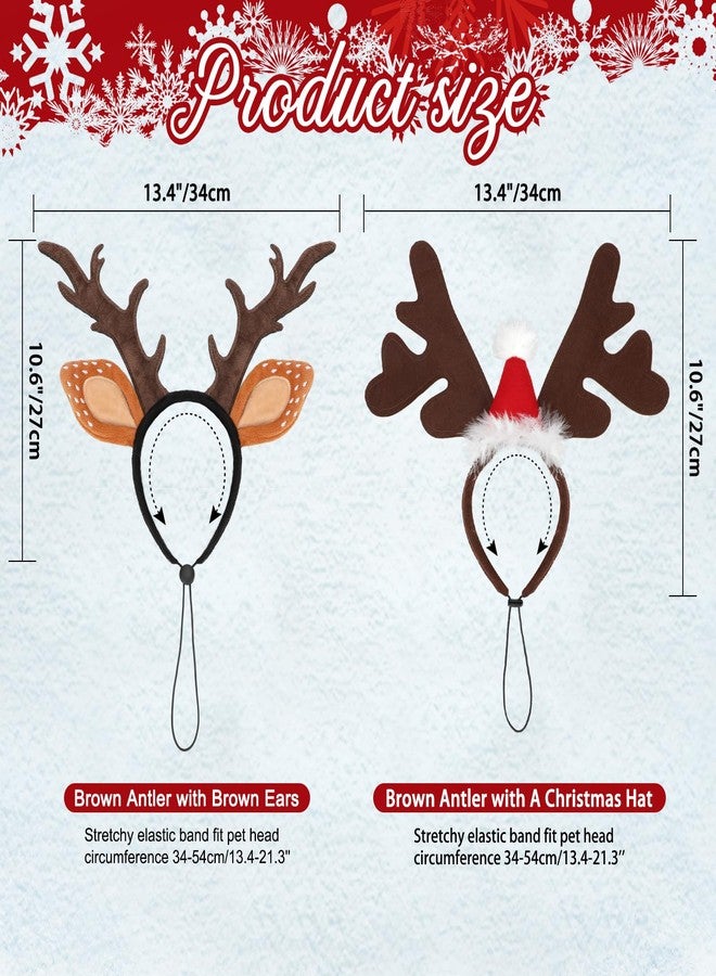 BWOGUE 2-Pack Adjustable Dog Reindeer Antlers Headband - Christmas Pet Costume Headwear with Elk Deer Ears & Santa Hat for Medium Large Dogs Cats, Soft Elastic Holiday Party Photo Props, Birthday Gift - Image 2