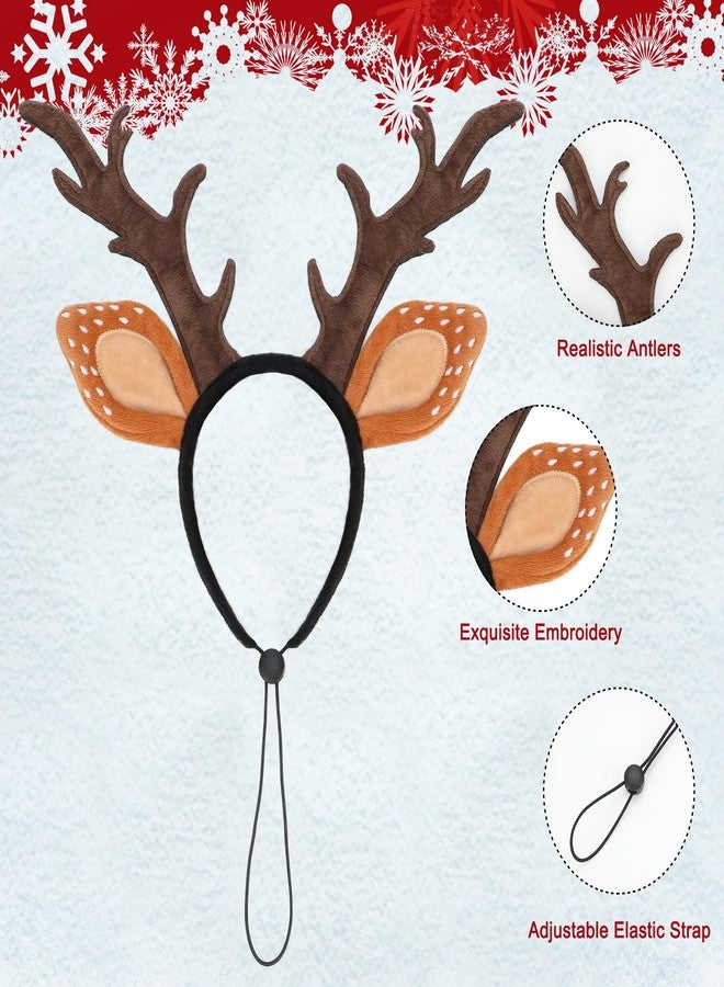 BWOGUE 2-Pack Adjustable Dog Reindeer Antlers Headband - Christmas Pet Costume Headwear with Elk Deer Ears & Santa Hat for Medium Large Dogs Cats, Soft Elastic Holiday Party Photo Props, Birthday Gift - Image 4