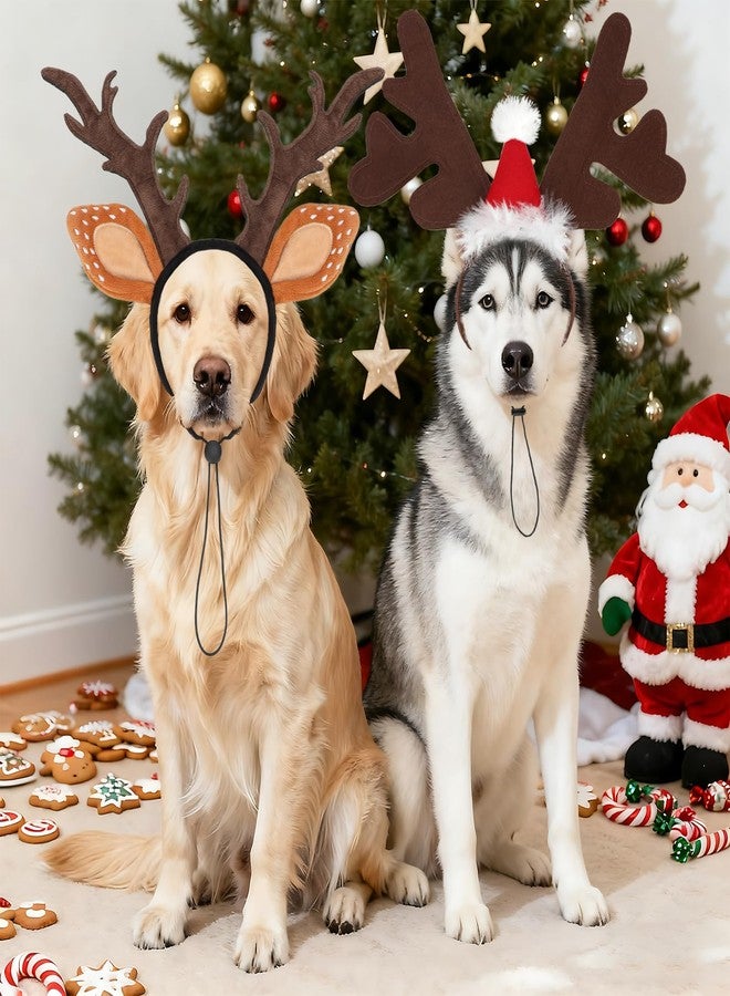 BWOGUE 2-Pack Adjustable Dog Reindeer Antlers Headband - Christmas Pet Costume Headwear with Elk Deer Ears & Santa Hat for Medium Large Dogs Cats, Soft Elastic Holiday Party Photo Props, Birthday Gift - Image 5