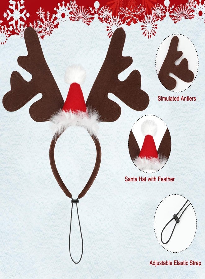 BWOGUE 2-Pack Adjustable Dog Reindeer Antlers Headband - Christmas Pet Costume Headwear with Elk Deer Ears & Santa Hat for Medium Large Dogs Cats, Soft Elastic Holiday Party Photo Props, Birthday Gift - Image 3