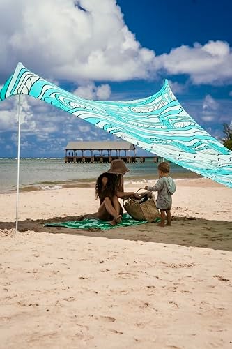 Neso Grande Portable Beach Tent Sun Shelter - Lightweight Beach Shade Canopy - Easy Setup for Family Outings - Patented Reinforced Corners - UPF 50+ Sun Protection - 7ft Tall, 9 x 9ft - Swells - Image 1