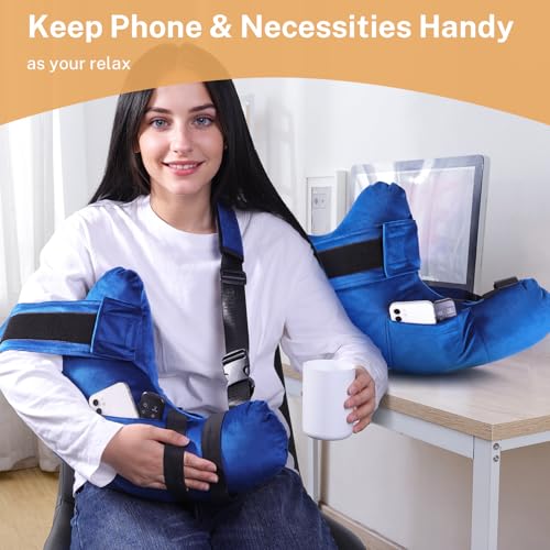 KUAZIDAR Shoulder Pillow Rotator Cuff Pillow for Post Surgery - Arm Sling Pillow for Side Sleepers, Shoulder Pain Relief & Immobilizer for Frozen Shoulder, Neck Support Cushion with Strap (Blue) - Image 4