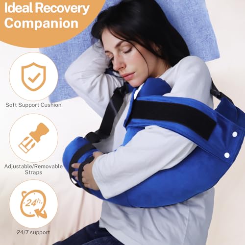 KUAZIDAR Shoulder Pillow Rotator Cuff Pillow for Post Surgery - Arm Sling Pillow for Side Sleepers, Shoulder Pain Relief & Immobilizer for Frozen Shoulder, Neck Support Cushion with Strap (Blue) - Image 2