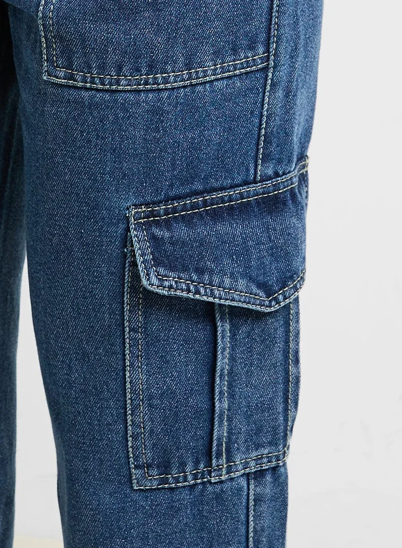 Ginger Blue Straight Fit Cargo Style Jeans for Women | Best Price UAE