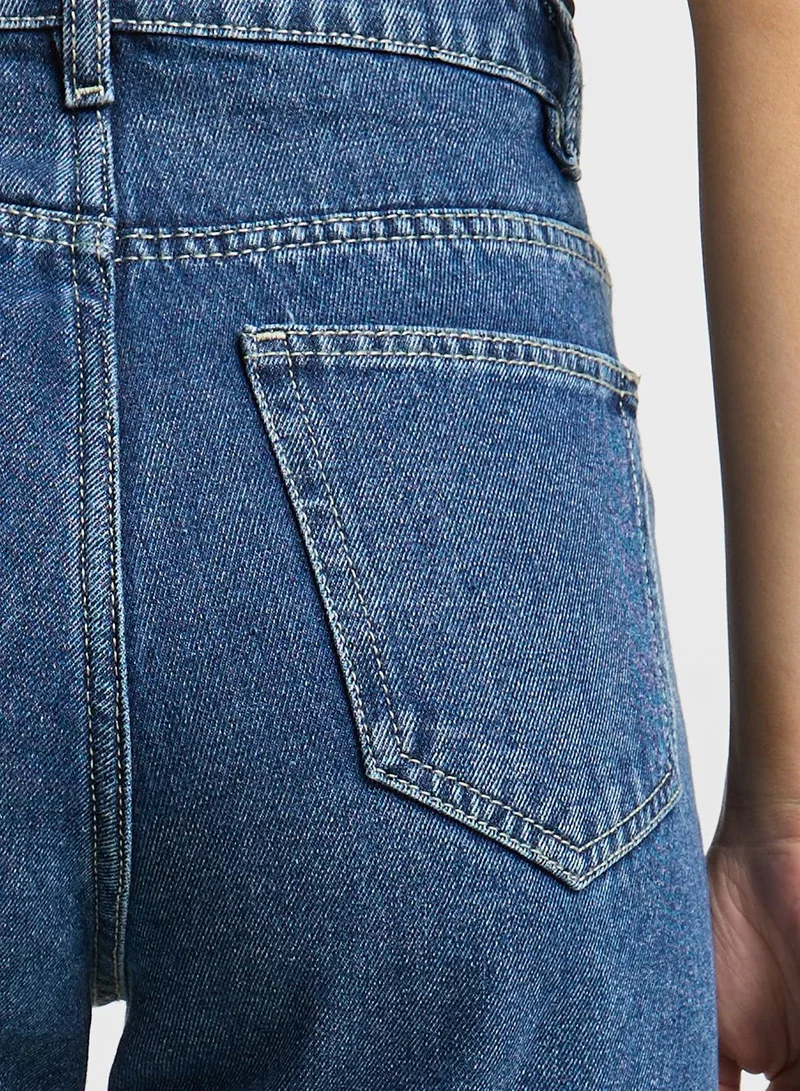 Ginger Blue Straight Fit Cargo Style Jeans for Women | Best Price UAE